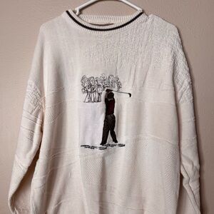 Vintage Cream Embroidered Golf knit Sweater XLT Tall